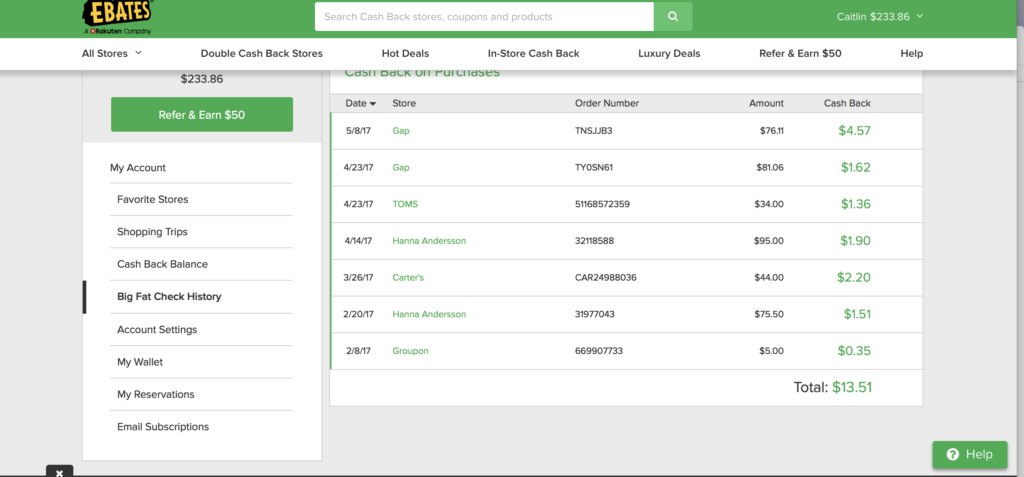 Ebates cash back money saving online shopping RealMomRecs