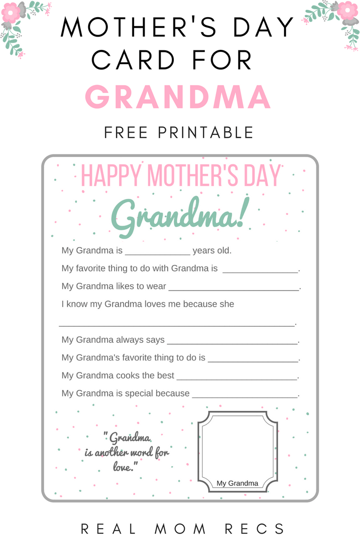 Printable Mother's Day Card for Grandma from Grandkids Real Mom Recs