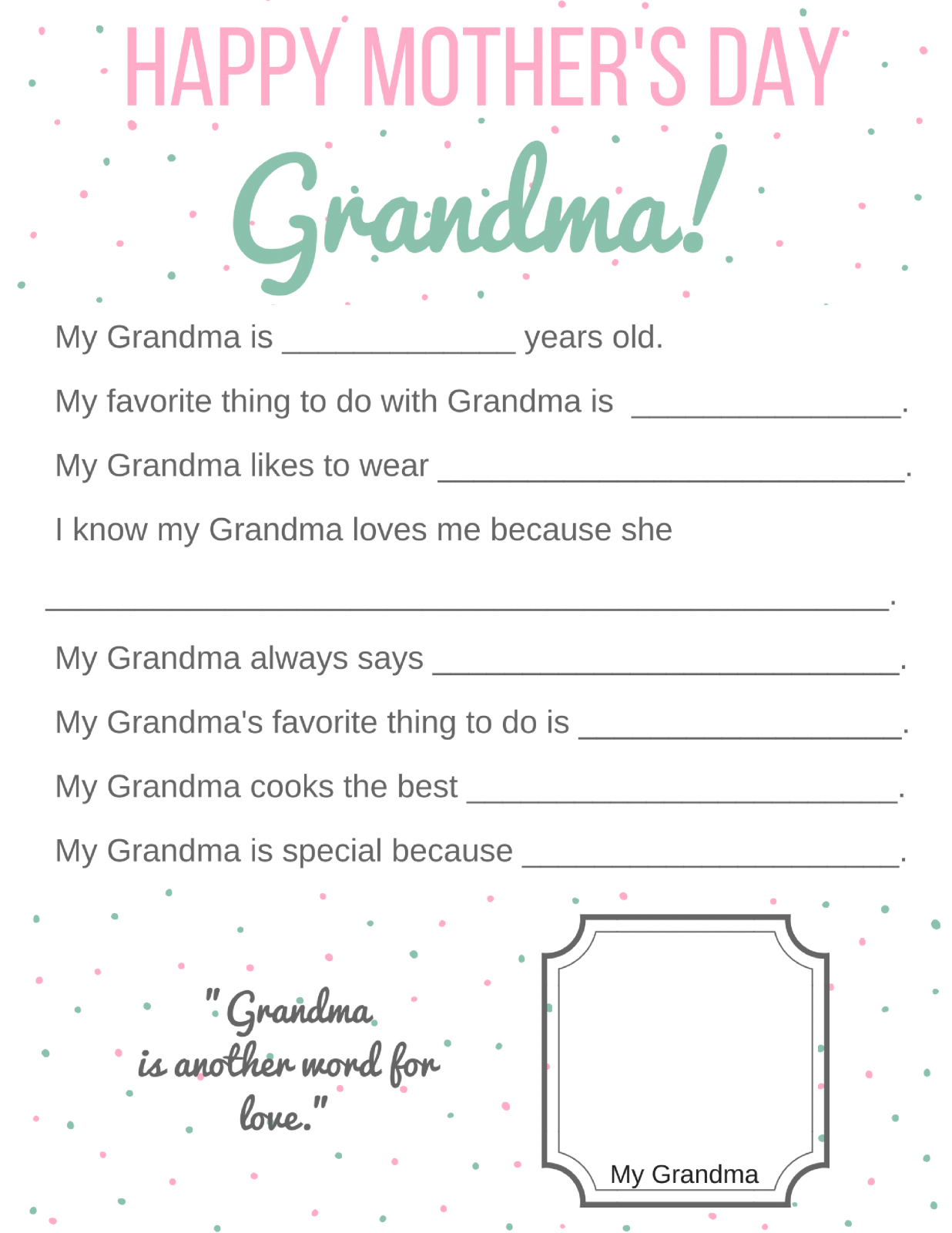 Free Grandma Mothers Day Cards Printables