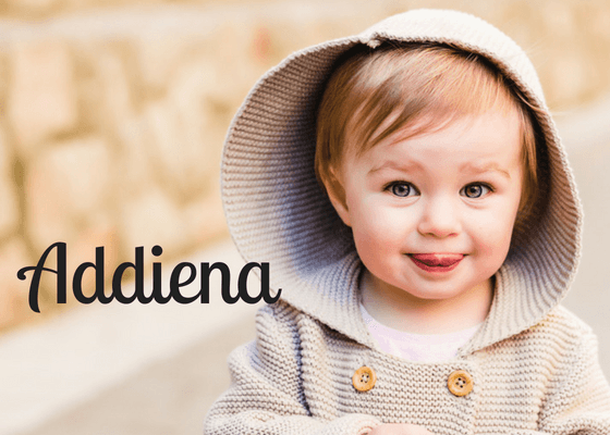 Baby girl with hooded sweater with the Welsh name Addiena