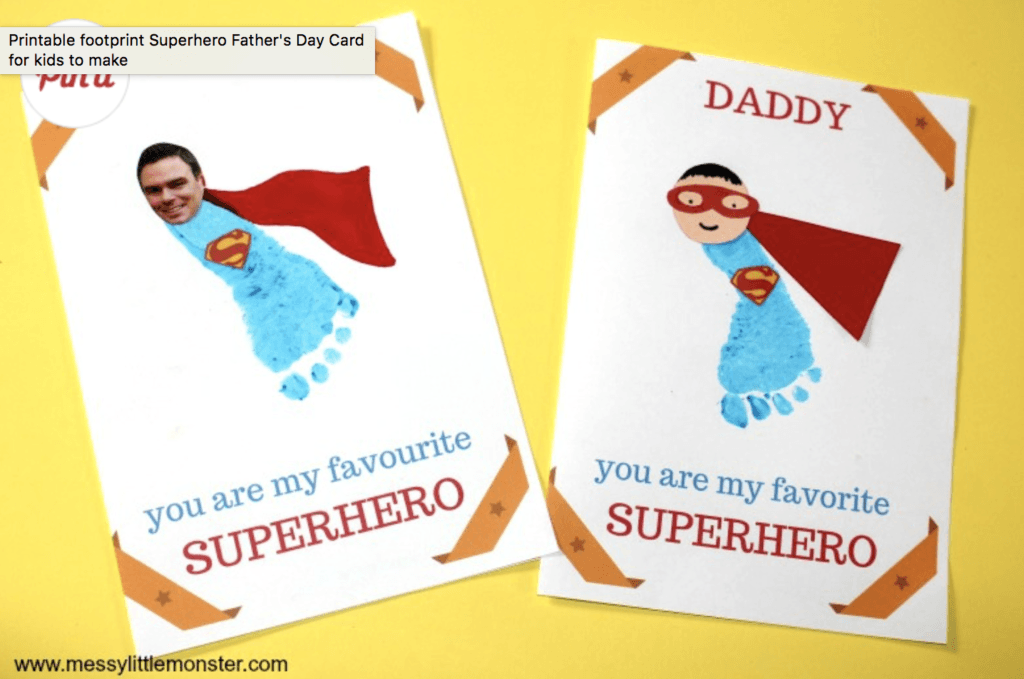 Superhero footprint Father's Day card
